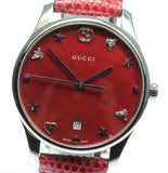 Gucci G-Timeless Mother of Pearl Red Dial Red Leather Strap Watch For Women - YA1264041