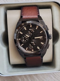 Fossil Everett Chronograph Black Dial Brown Leather Strap Watch for Men - FS5798