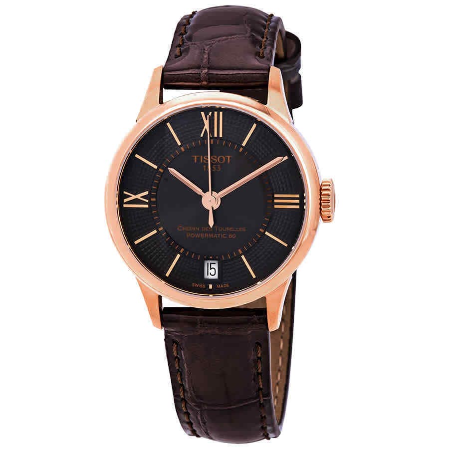 Tissot Chemin Des Tourelles Powermatic 80 Lady Brown Dial Brown Leather Strap Watch For Women - T099.207.36.448.00