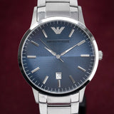 Emporio Armani Renato Quartz Blue Dial Silver Steel Strap Watch For Men - AR11182