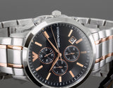 Emporio Armani Renato Chronograph Black Dial Two Tone Steel Strap Watch For Men - AR11165