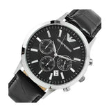 Emporio Armani Renato Chronograph Black Dial Black Leather Strap Watch For Men - AR2447