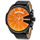 Diesel Mega Chief Black Dial Black Leather Strap Watch For Men - DZ4323