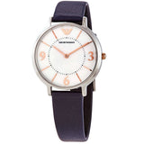 Emporio Armani Kappa White Mother of Pearl Dial Black Leather Strap Watch For Women - AR2509