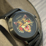 Gucci G Timeless Cat Motif Black Dial Black Leather Strap Unisex Watch - YA1264021