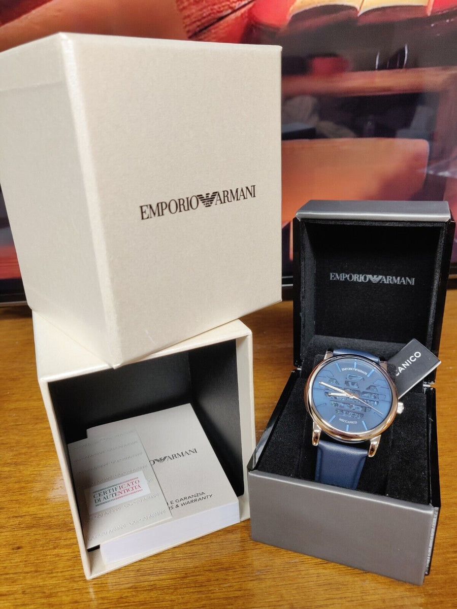 Emporio Armani Luigi Automatic Blue Dial Blue Leather Strap Watch For Men - AR60030