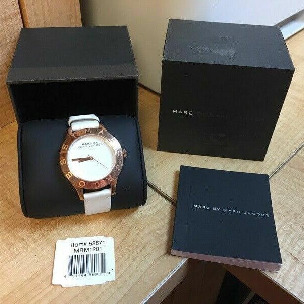 Marc Jacobs Blade White Dial White Leather Strap Watch for Women - MBM1201