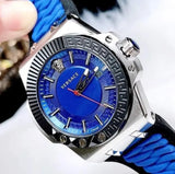 Versace Chain Reaction Quartz Blue Dial Blue & Black Leather Strap Watch for Men - VEDY00119