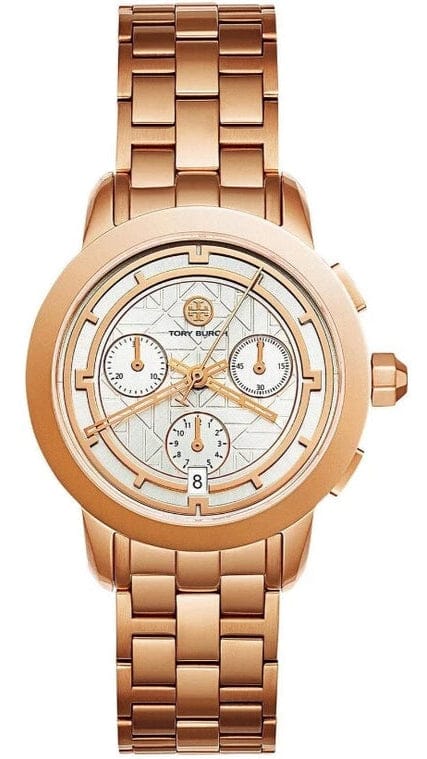 Tory Burch Classic Chronograph White Dial Rose Gold Steel Strap Watch for Women - TBW1033