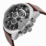 Diesel Mega Chief Black & Silver Round Dial Brown Leather Strap Watch For Men - DZ4290