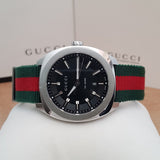 Gucci GG2570 Quartz Black Dial Green & Red Nylon Strap Watch For Men - YA142305