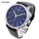 Calvin Klein Chronograph Blue Dial Black Leather Strap Watch for Men - K8Q371CN