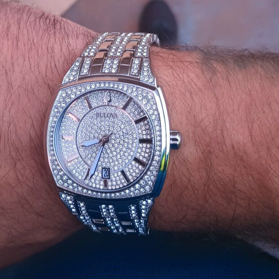 Bulova Phantom Swarovski Crystal Pave Silver Dial Silver Steel Strap Watch for Men - 98B296