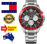 Tommy Hilfiger Luke Chronograph Black Dial Silver Steel Strap Watch for Men - 1791122