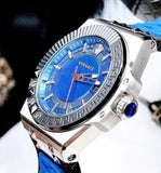 Versace Chain Reaction Quartz Blue Dial Blue & Black Leather Strap Watch for Men - VEDY00119