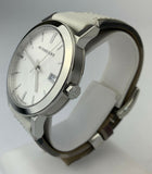 Burberry The City Silver Dial White Leather Strap Watch for Women - BU9019