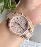 Michael Kors Ritz Chronograph Rose Gold Dial Two Tone Steel Strap Watch for Women - MK6307