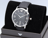 Emporio Armani Giovanni Analog Black Dial Black Leather Strap Watch For Men - AR11210