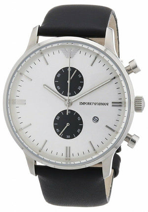 Emporio Armani Gianni White Dial Black Leather Strap Watch For Men - AR0385