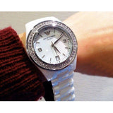 Emporio Armani Ceramica White Mother of Pearl Dial Stainless Steel Strap Watch For Women - AR1426