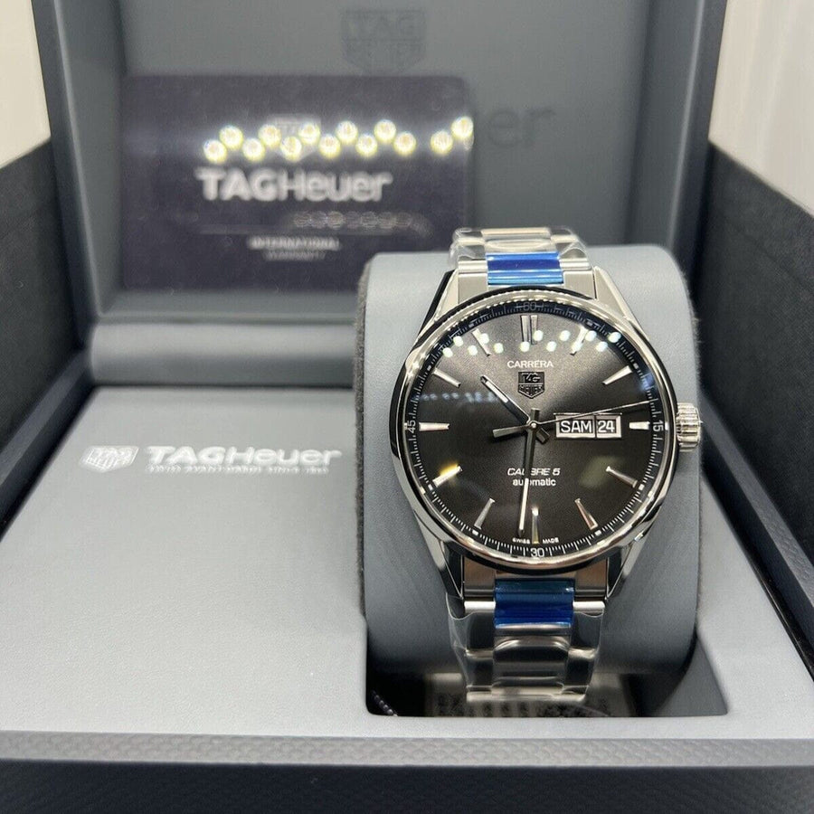 Tag Heuer Carrera Calibre 5 Automatic Black Dial Silver Steel Strap Watch for Men - WAR201A.BA0723