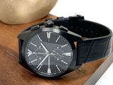 Emporio Armani Claudio Chronograph Black Dial Black Leather Strap Watch For Men - AR11483