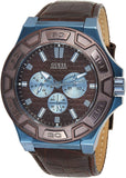 Guess Force Quartz Brown Dial Brown Leather Strap Watch For Men - W0674G5