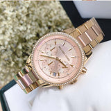 Michael Kors Ritz Chronograph Rose Dial Two Tone Steel Strap Watch for Women - MK6475