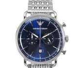 Emporio Armani Aviator Chronograph Blue Dial Silver Steel Strap Watch For Men - AR11238