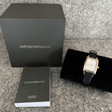 Emporio Armani Gianni T Bar Quartz White Dial Black Leather Strap Watch For Women - AR11408