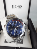 Hugo Boss Globetrotter Blue Dial Silver Steel Strap Watch for Men - 1513823