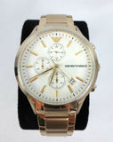 Emporio Armani Renato Chronograph White Dial Gold Steel Strap Watch For Men - AR11332