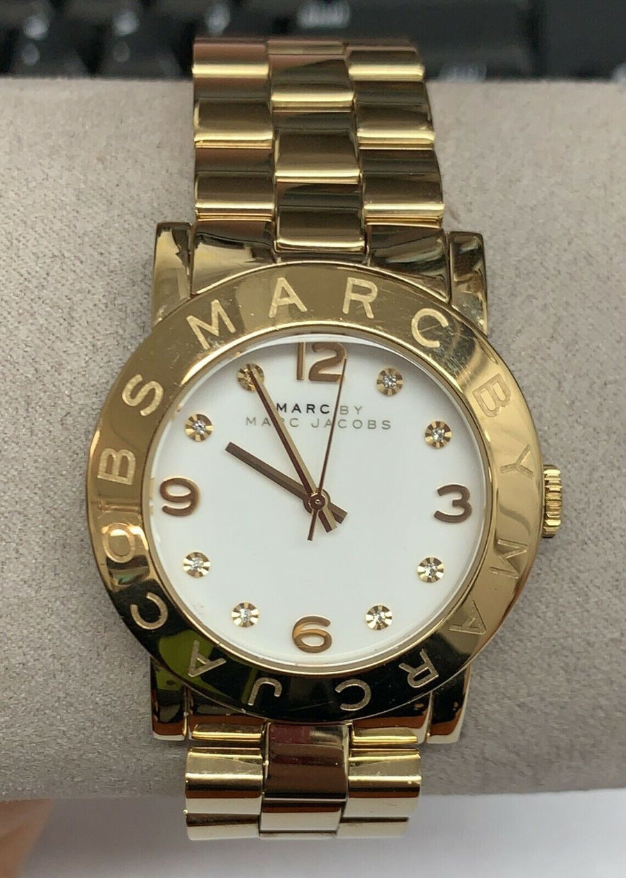 Marc Jacobs Amy White Dial Gold Steel Strap Watch for Women - MBM3056