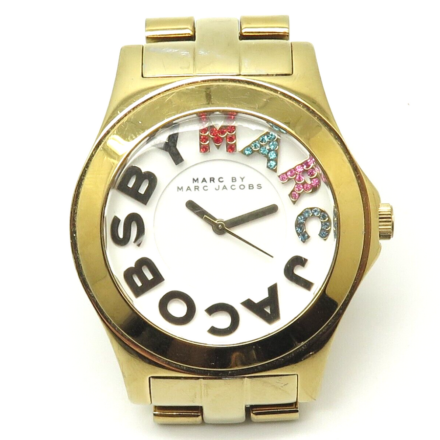Marc Jacobs Rivera White Dial Gold Steel Strap Watch for Women - MBM3137