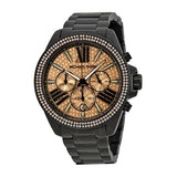 Michael Kors Wren Chronograph Gold Diamonds Dial Black Steel Strap Watch for Women - MK5879