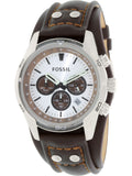 Fossil Coachman Chronograph Silver Dial Brown Leather Strap Watch for Men - CH2565