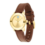 Movado Bold Gold Dial Brown Leather Strap Watch for Women - 3600437