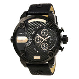 Diesel Little Daddy Chronograph Black Dial Black Leather Strap Watch For Men - DZ7291