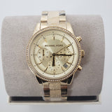 Michael Kors Ritz Chronograph Gold Dial Gold Steel Strap Watch For Women - MK6597