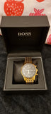 Hugo Boss Navigator Black Dial Gold Steel Strap Watch for Men - 1513531