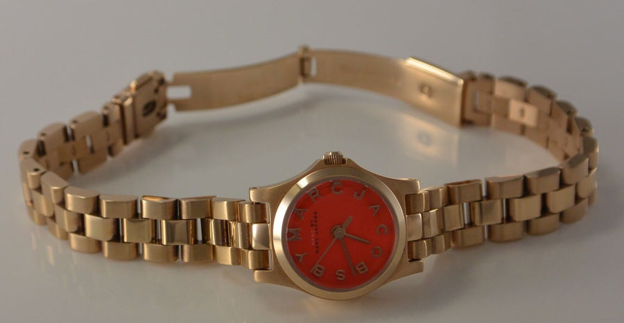 Marc Jacobs Henry Dinky Red Dial Gold Steel Strap Watch for Women - MBM3202