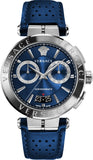 Versace Aion Chronograph Quartz Blue Dial Blue Leather Strap Watch for Men - VE1D01220