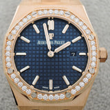 Audemars Piguet Royal Oak Quartz Diamonds Blue Dial Rose Gold Steel Strap Watch for Women - 67651OR.ZZ.1261OR.02