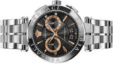 Versace Aion Chronograph Analog Black Dial Silver Steel Strap Watch For Men - VE1D01019