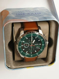 Fossil Dillinger Luggage Chronograph Green Dial Brown Leather Strap Watch for Men - FS5734