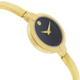 Movado Bela Black Dial Gold Steel Strap Watch For Women - 0606999