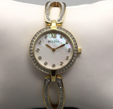 Bulova Crystal Collection Mother of Pearl Dial Gold Steel Strap Watch for Women - 98L225