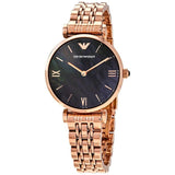 Emporio Armani Gianni T-Bar Black Dial Rose Gold Strap Watch For Women - AR11145