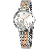 Emporio Armani Silver Sunray Dial Two Tone Steel Strap Watch For Women - AR11113