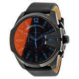 Diesel Mega Chief Black Dial Black Leather Strap Watch For Men - DZ4323